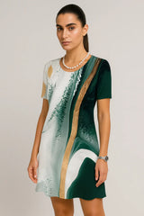 Jurken Vintage Structuurprint Korte Mouw