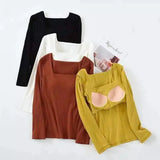 Women's Long Sleeve Square Neck Tops-1