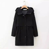 Hooded Women's Casual Jacket with Drawstring Waist-Black-1