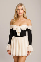 Vrouwen Off-shoulder Kleuraccentuerende Jurk