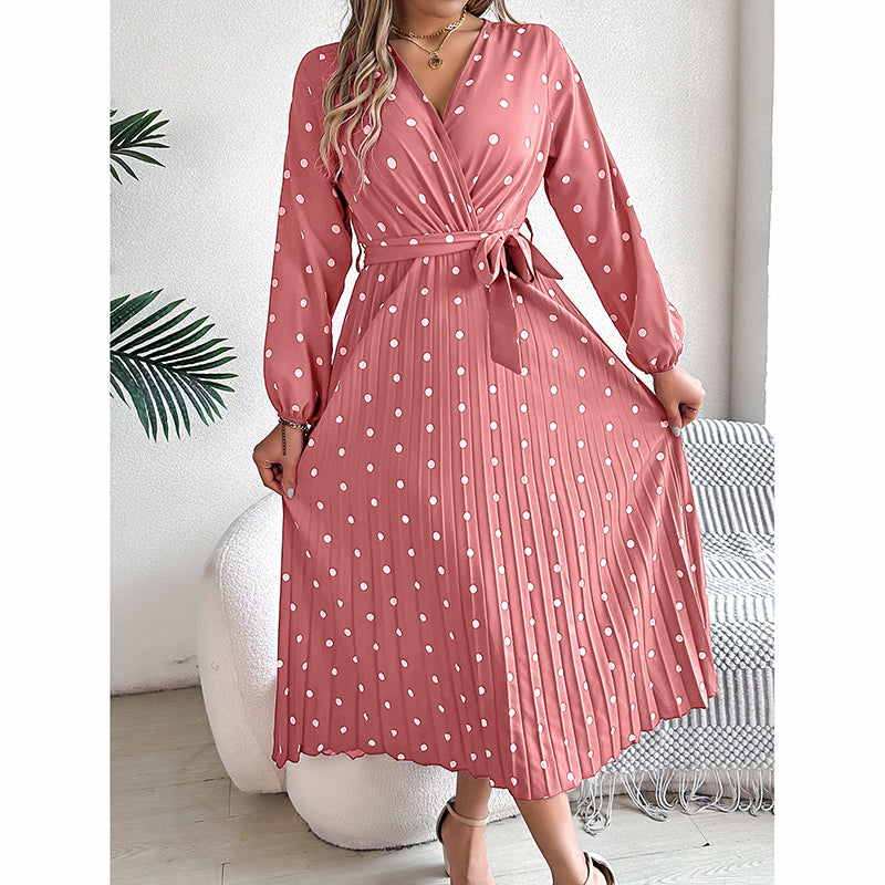 Polka Dot Maxi Dress with Belt