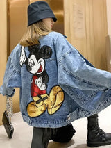 Oversized Cartoon-Embroidered Denim Jacket – Trendy and Playful-Blue-1