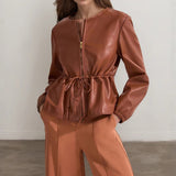 Faux Leather Zip Jacket for Women