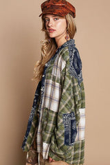 POL Patchwork Plaid Button Up Shirt-5