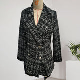 Plaid Double-Breasted Tweed Blazer