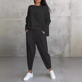 Women's Irregular Design Long-sleeved Sweater Harem Pants Suit-3