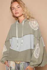 POL Openwork Contrast Dropped Shoulder Hoodie-3