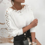 Lace Patch Soft Crewneck Sweater