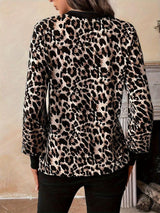 Decorative Button Leopard V-Neck Long Sleeve T-Shirt-2