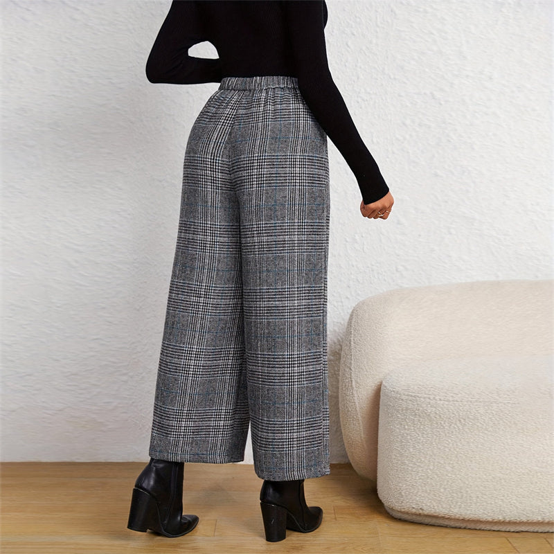 Plaid Wide Leg Office Pants