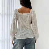 Square Neck Eyelet Lace Blouse