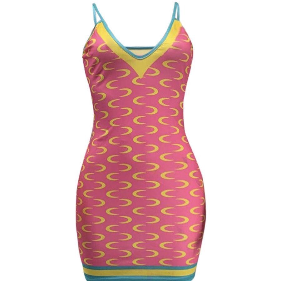 Ladies' Printed V-Neck Slim Fit Dress – Stylish & Fashionable