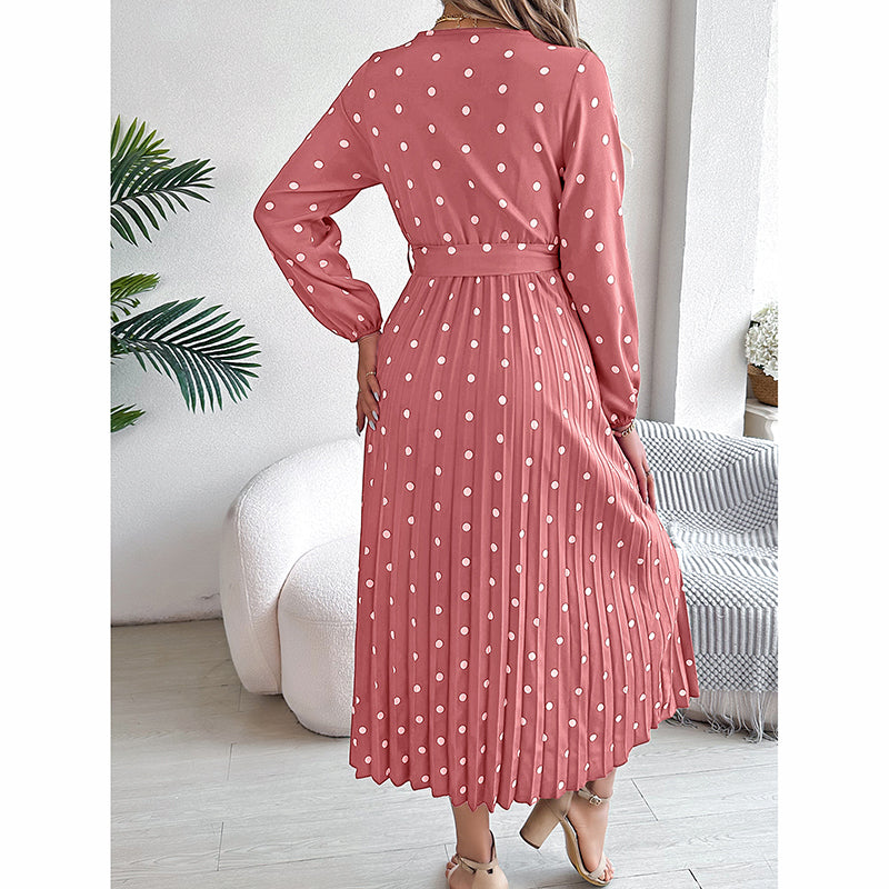 Polka Dot Maxi Dress with Belt
