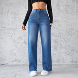 Fashion Straight Wide-leg Jeans Casual High-waist Non-elastic Womens Clothing-3