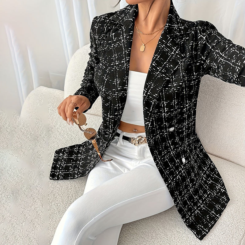 Plaid Double-Breasted Tweed Blazer