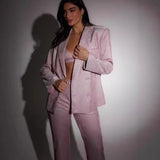 Shiny Long-Sleeved Blazer Set - Fashion Party Jacket, Bra, & Straight-Leg Trousers