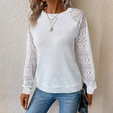 Lace Waffle Knit Long Sleeve Top