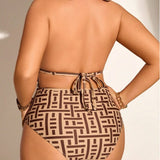 Geometric-patterned Waist-cinching Backless Figure-flattering Jumpsuit