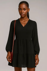 Chiffon lange mouwen V-hals A-lijn originele jurk