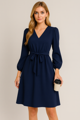 Herfst en Winter Europese en Amerikaanse Vrouwen Kleding Lange Mouwen Kleine V-hals Kant Omhoog Jurk