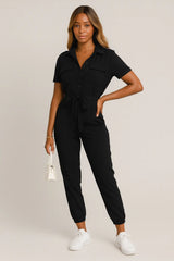 Monochromatische werkkleding-jumpsuit voor dames, casual broek,