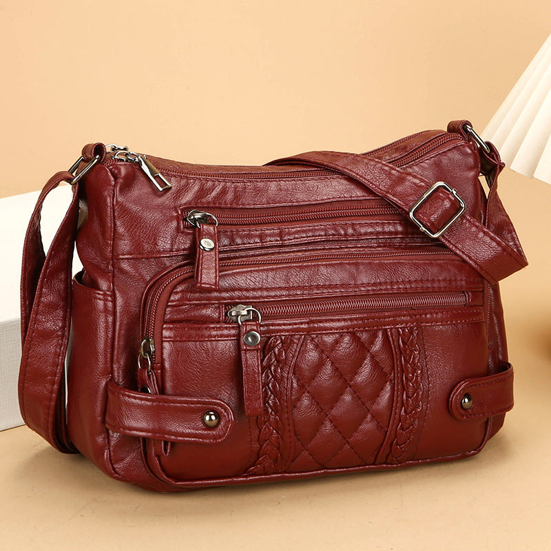 Soft Leather Multi-Pocket Shoulder Bag