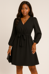 Herfst en Winter Europese en Amerikaanse Vrouwen Kleding Lange Mouwen Kleine V-hals Kant Omhoog Jurk