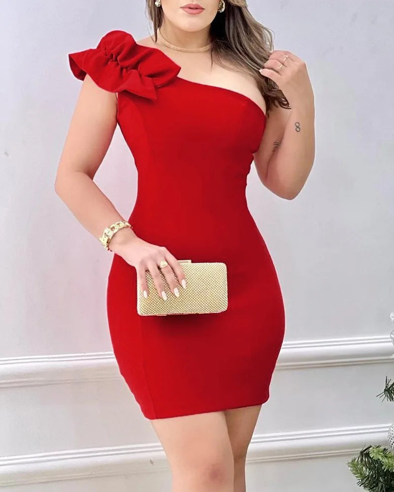 Red One Shoulder Mini Dress