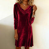 Velvet Cowl Neck Midi Dress