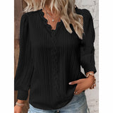 Lace Trim V-Neck Puff Sleeve Blouse