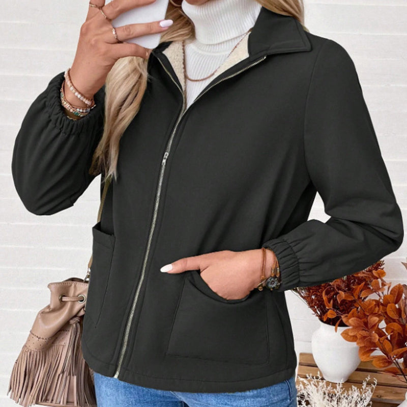 Fleece Lapel Zip Jacket with Pockets
