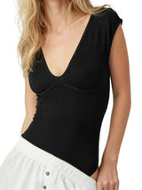 Perfee V-Neck Cap Sleeve Bodysuit-3