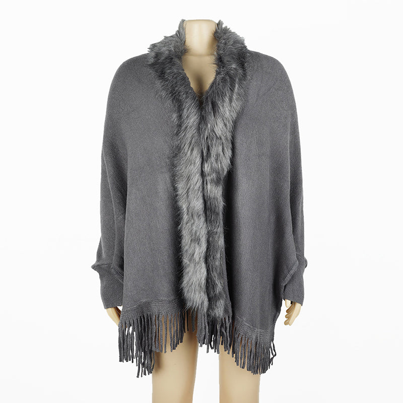 Faux Fur Trim Fringe Cardigan