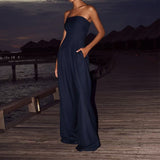 Trendy Loose Tube-Top Jumpsuit - Backless Wide-Leg Overalls for Effortless Style!