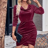 Cowl Neck Ruched Mini Dress