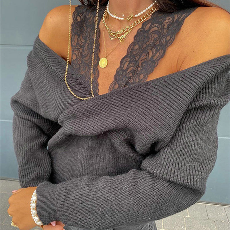 Off-Shoulder Lace Trim Blouse