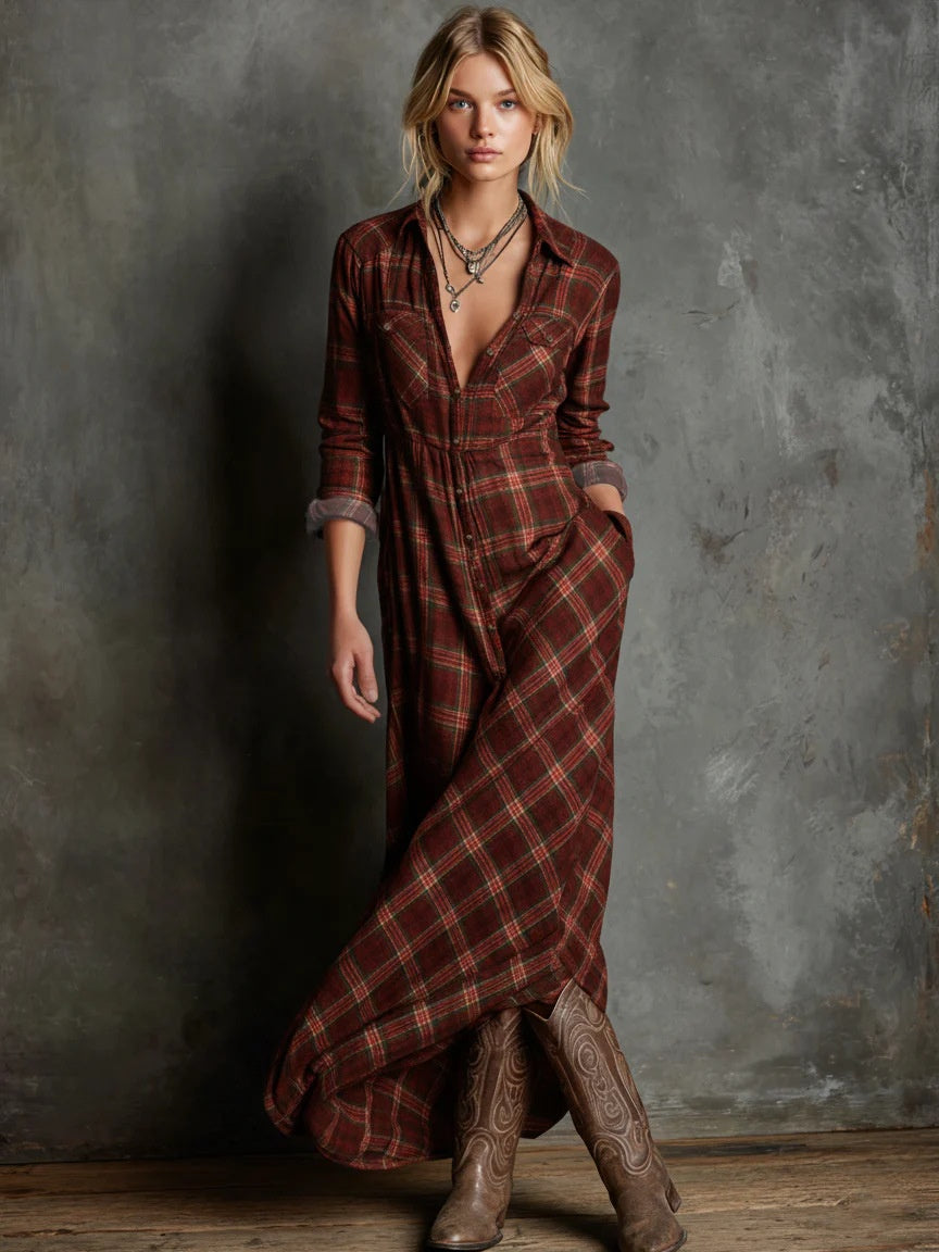 Effortless Plaid Long Sleeve Dress