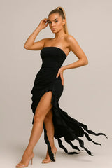 Raar poes elegante strapless jurk dames onregelmatige kwast