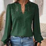 Lace Lantern Sleeve V-Neck Blouse