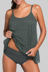 Full Size Spaghetti Strap Scoop Neck Tankini Set-Mid Gray-1