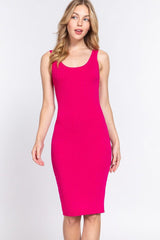 ACTIVE BASIC Ribbed Round Neck Tank Dress-FUCHSIA-1