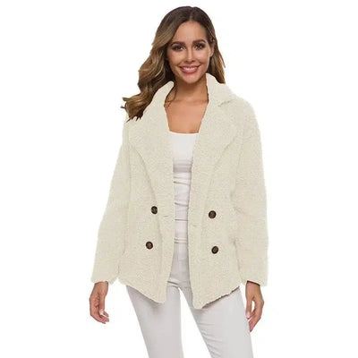 European And American Lamb Fleece Thickened Women's Sweater-Cream white-8