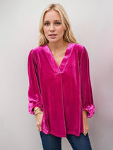 V-Neck Three-Quarter Sleeve Blouse-Cerise-6