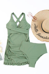 Tie Back Sleeveless Swim Dress and Bottoms Set-4