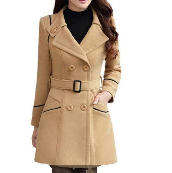 19 Autumn And Winter Korean Style Coat Double-breasted-Khaki-15