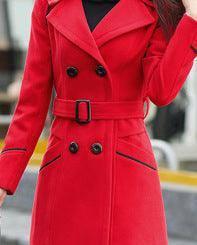 19 Autumn And Winter Korean Style Coat Double-breasted-Red-2