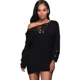 Women Sweater woman Sweaters V Neck Lace Up-4