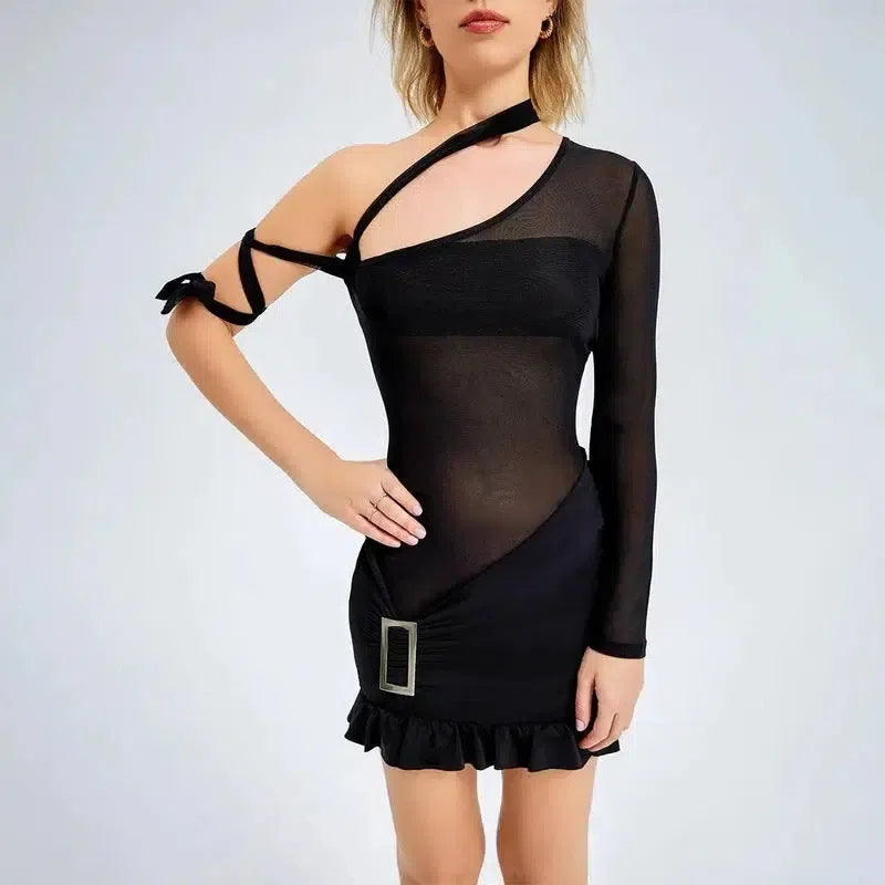 See -through -shoulder Tube Top Dress-8