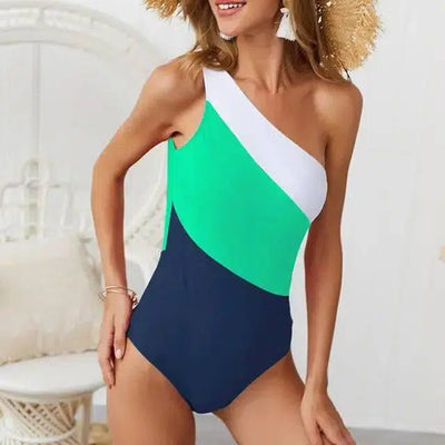 4-color new color matching one-shoulder bikini-Green-4