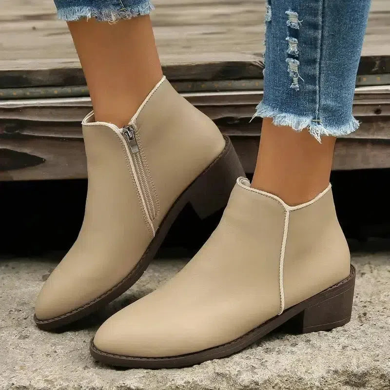 Ankle Boots Women Chunky Mid Heel Shoes Waterproof Side-1